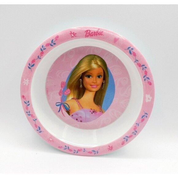 Vintage  Mattel Barbie Melamine Flowers Pink Plate & Bowl Set - Picture 5 of 6